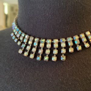 Aurora Borealis Crystal Choker Necklace, Vintage Hollywood Style